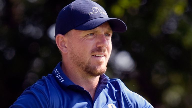 Matt Wallace of England gestures before teeing off on the ninth hole during the first round of the Byron Nelson golf tournament in McKinney, Texas, Thursday, May 2, 2024. (AP Photo/LM Otero) 