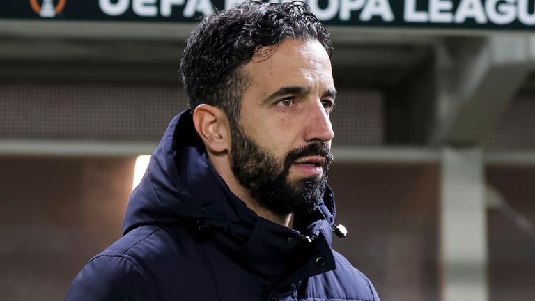 BERGAMO, ITALY - NOVEMBER 30: Ruben Amorim (Sporting CP head coach) during the Europa League football match between Atalanta and Sporting Lisboa at Gewiss Stadium on November 30, 2023 in Bergamo, Italy. (Photo by Stefano Nicoli/Speed Media/Icon Sportswire) (Icon Sportswire via AP Images)