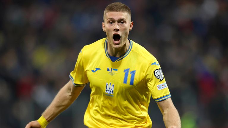 Artem Dovbyk celebrates after scoring Ukraine's equaliser