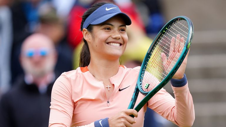 Emma Raducanu celebrates her win in Nottingham