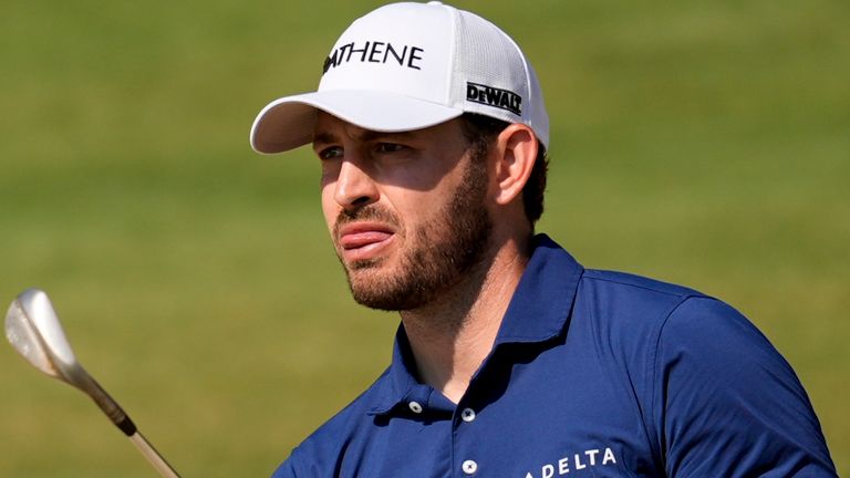 Patrick Cantlay hits from the bunker on the 16th hole during the first round of the U.S. Open golf tournament Thursday, June 13, 2024, in Pinehurst, N.C. (AP Photo/Mike Stewart)