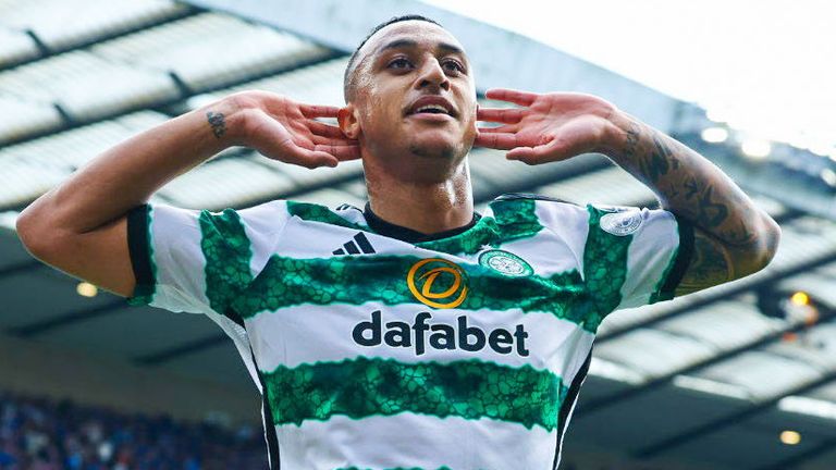 Adam Idah celebrates after scoring Celtic's late winner in the Scottish Cup final