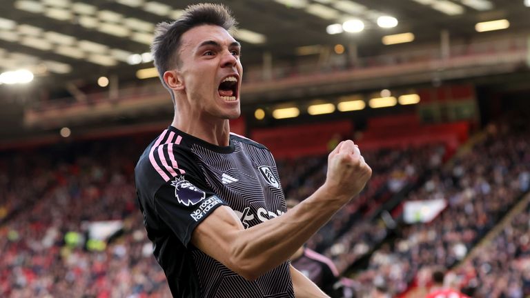 Joao Palhinha celebrates after equalising for Fulham against Sheffield United