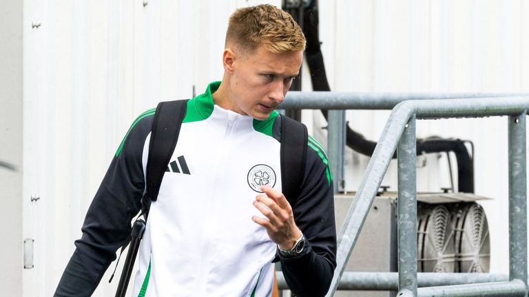 GLASGOW, SCOTLAND - JULY 16: Viljami Sinisalo is pictured as the Celtic squad depart for a pre-season tour of the USA from Glasgow Airport, on July 16, 2024, in Glasgow, Scotland. (Photo by Craig Williamson / SNS Group)