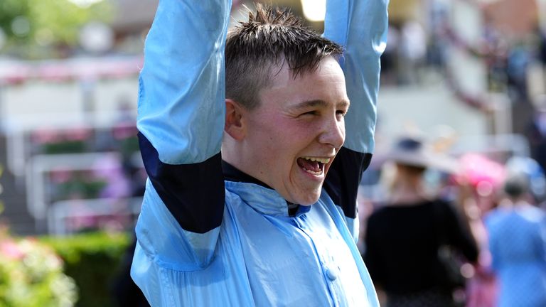 Billy Loughnane celebrates his Royal Ascot victory on Soprano