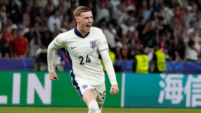 England's Cole Palmer celebrates his equaliser