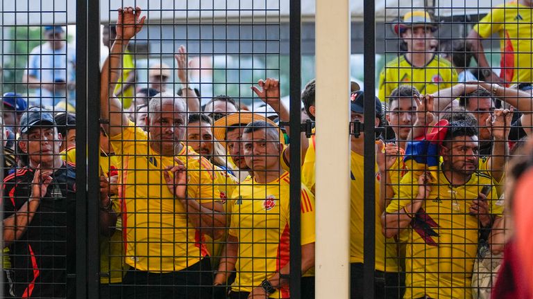 Columbia fans wait to enter the stadium after kick off was delayed for over an hour