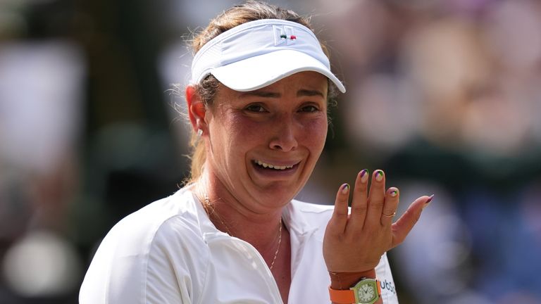 Donna Vekic crying during her match on day eleven of the 2024 Wimbledon Championships at the All England Lawn Tennis and Croquet Club, London. Picture date: Thursday July 11, 2024.