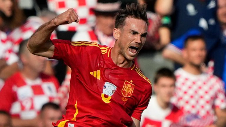 Fabian Ruiz celebrates after doubling Spain's lead against Croatia