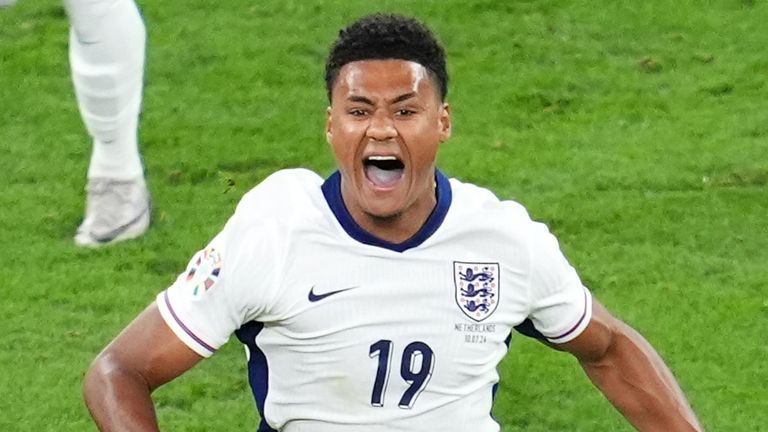 Ollie Watkins celebrates after scoring a late winner for England against the Netherlands