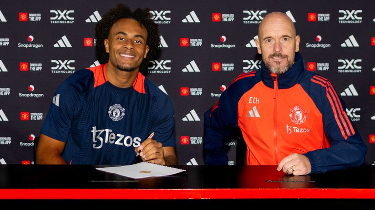 Joshua Zirkzee and Man Utd manager Erik ten Hag (credit: Manchester United)