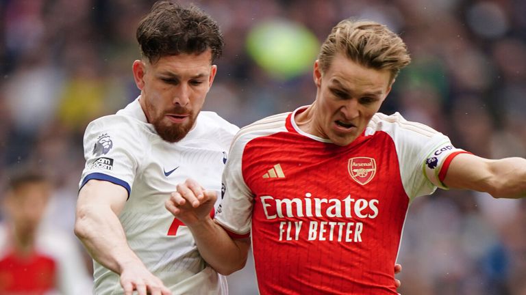 Pierre-Emile Hojbjerg and Martin Odegaard battle for the ball