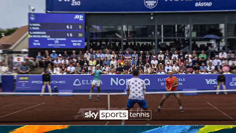 Rafael Nadal makes a &#39;mind-boggling point&#39; after he powered down a sensational forehand at the Nordea Open.