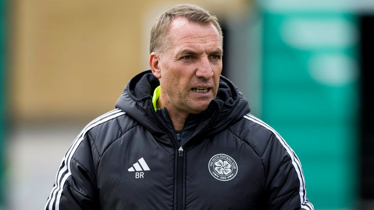 GLASGOW, SCOTLAND - AUGUST 16: Brendan Rodgers during a Celtic training session at the Lennoxtown Training Centre, on August 16, 2024, in Glasgow, Scotland. (Photo by Craig Williamson / SNS Group)