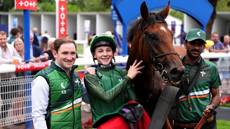 Jockey Billy Loughnane celebrates his win on Bennetot 