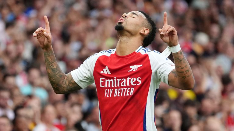 Gabriel Jesus celebrates after scoring the third goal