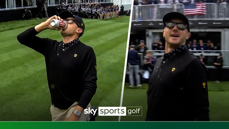 Mackenzie Hughes hilariously got the crowd fired up by chugging a beer on the first tee at the Presidents Cup