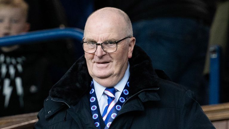 GLASGOW, SCOTLAND - OCTOBER 29: Former director John Gilligan (L) during a cinch Premiership match between Rangers and Aberdeen at Ibrox Stadium, on October 29, 2022, in Glasgow, Scotland. (Photo by Alan Harvey / SNS Group)