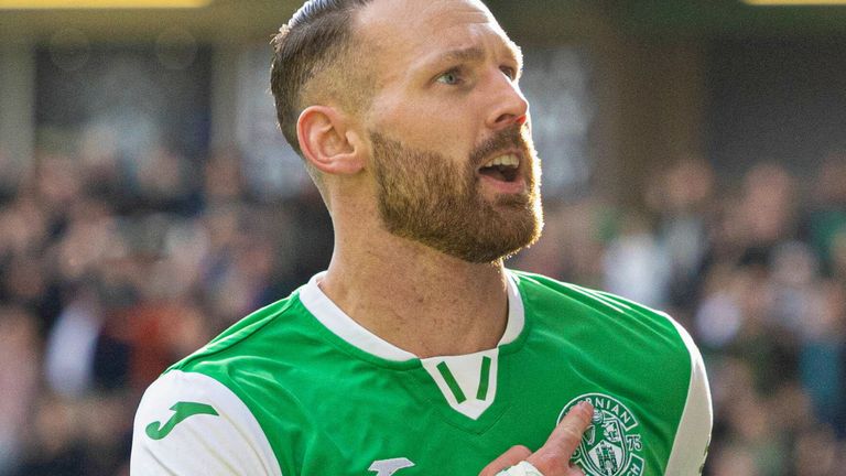 EDINBURGH, SCOTLAND - SEPTEMBER 14: Hibs' Martin Boyle celebrates scoring to make it 2-0 during a William Hill Premiership match between Hibernian and St Johnstone at Easter Road, on September 14, 2024, in Edinburgh, Scotland. (Photo by Ross Parker / SNS Group)