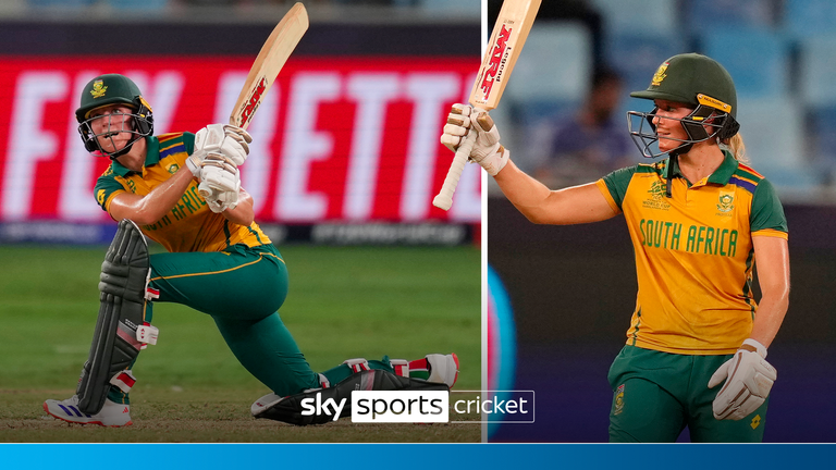 South Africa&#39;s Anneke Bosch plays a shot during the ICC Women&#39;s T20 World Cup 2024 semi-final match between Australia and South Africa at Dubai International Cricket Stadium, United Arab Emirates, Thursday, Oct. 17, 2024. (AP Photo/Altaf Qadri)