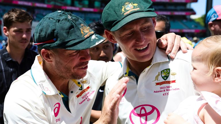 David Warner alongside Marnus Labuschagne during his final Test at the Sydney Cricket Ground last year