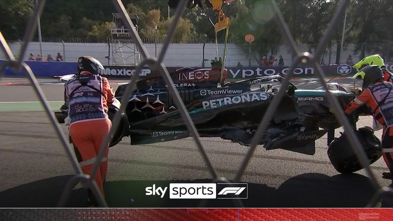 Sky F1&#39;s Martin Brundle was trackside to look at the damage George Russell did to his Mercedes after having a huge crash during P2 in Mexico.