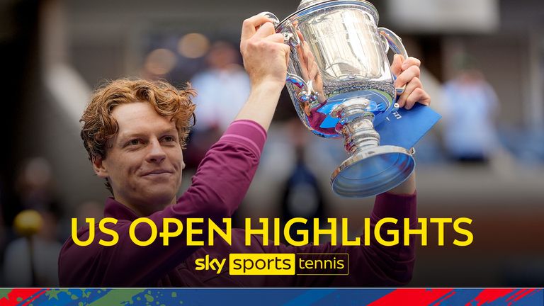 Jannik Sinner, of Italy, holds up the championship trophy after defeating Taylor Fritz, of the United States, in the men&#39;s singles final of the U.S. Open tennis championships, Sunday, Sept. 8, 2024, in New York.