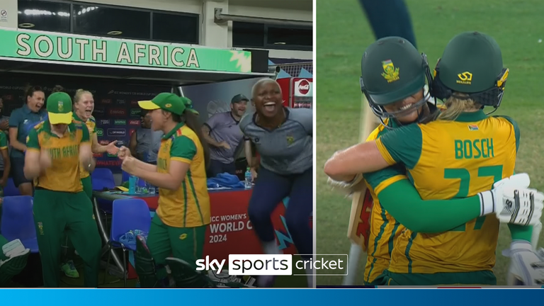 South Africa&#39;s winning moment at the Women&#39;s T20 World Cup. 