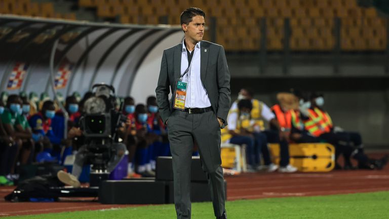 Uganda's coach Johnny McKinstry looks on from the touchline during the African Nations Championships (CHAN) football match between Uganda and Rwanda at Stade de Reunification in Douala, Cameroon, on January 18, 2021. 