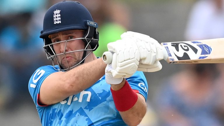 England's captain Liam Livingstone hit 48 during the first ODI against the West Indies